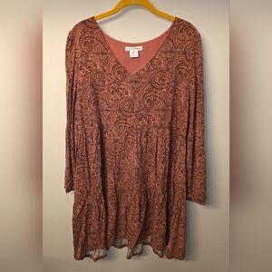 Lucky Brand Terracotta Paisley Long Sleeve Dress
